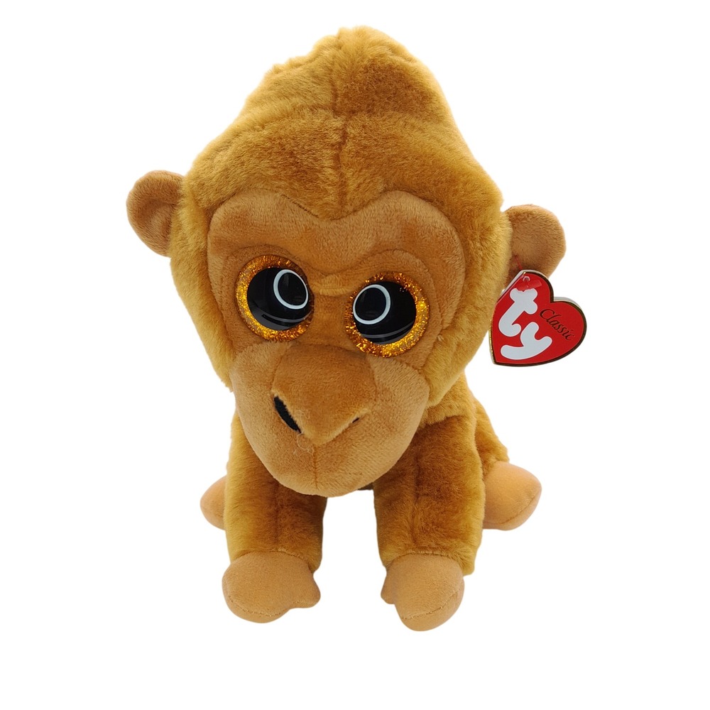 Ty Classic Monroe Monkey Plush Brown Gold Glitter Eyes Stuffed Animal Toy 9 inch
